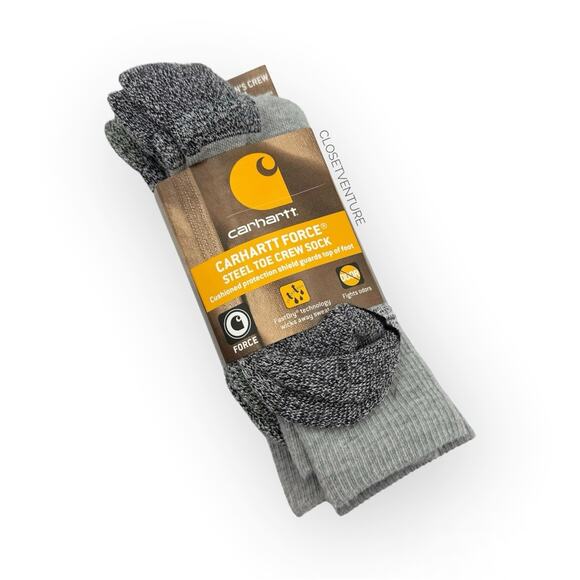 Carhartt Accessories - Carhartt Force Steel Toe Grey Cushioned 2 Pairs Crew Socks Women’s Medium